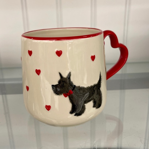 Valentine Scotty Dog Ceramic Red Heart Handle Coffee Mug Cup NEW - Picture 2 of 5